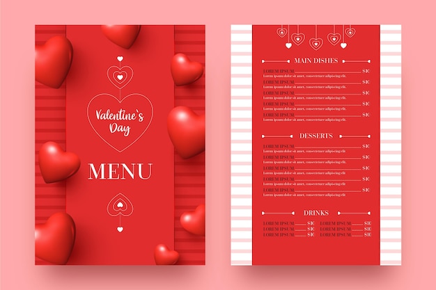 Free vector valentine's day menu template