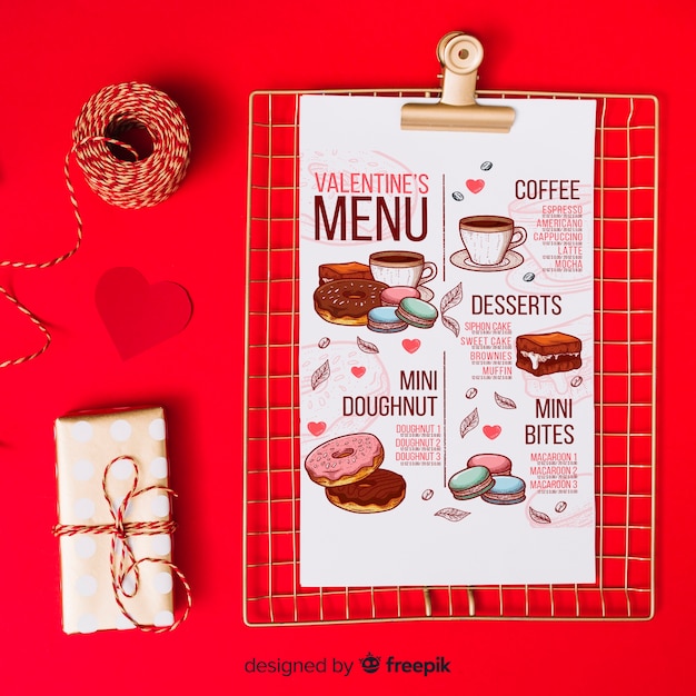 Vettore gratuito modello di menu di san valentino