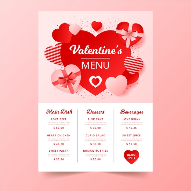 Menu di san valentino con scatole di cioccolato