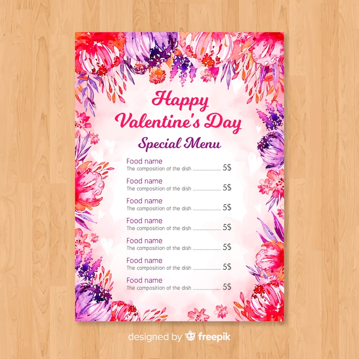 Free Vector valentine's day menu