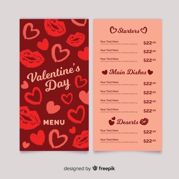 Free vector valentine's day menu