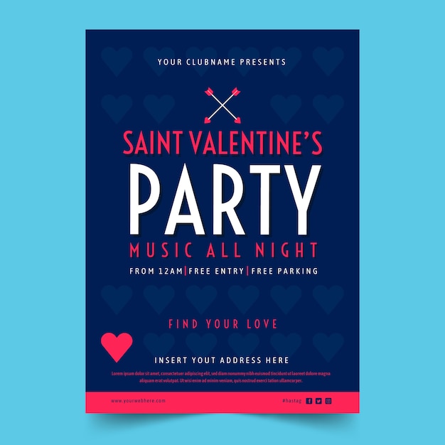 Valentine's day party flyer template in flat design