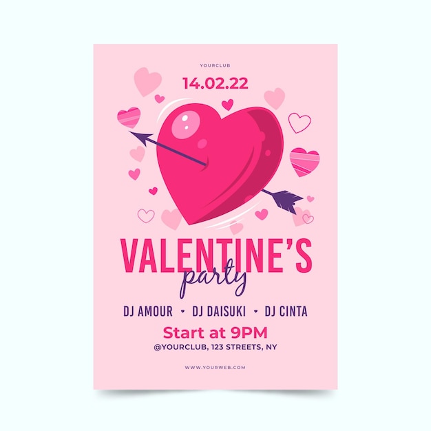 Valentine's day party flyer template flat design