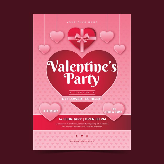 Valentine's day party flyer template in paper style