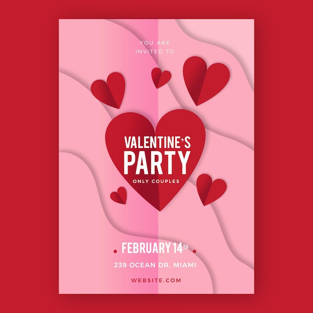 Free vector valentine's day party flyer template in paper style