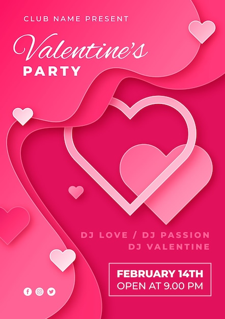 Valentine's day party poster in paper style