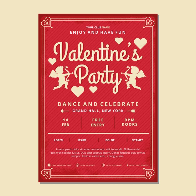 Valentine's day party poster template in flat design