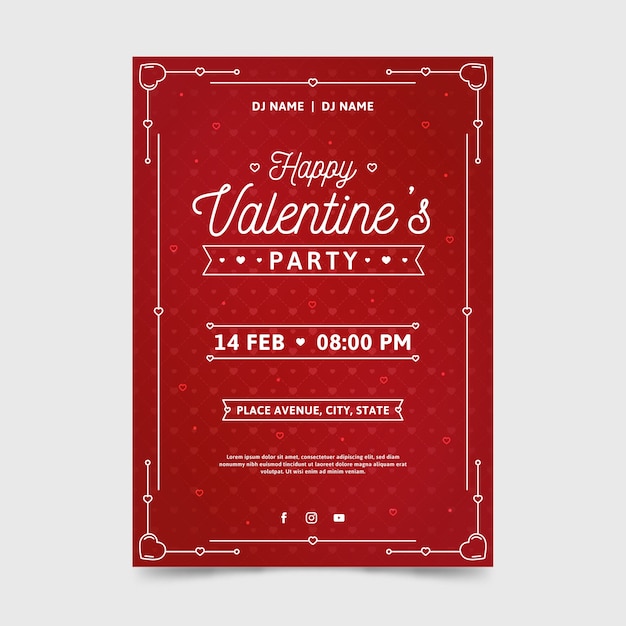 무료 벡터 평면 디자인의 발렌타인 파티 포스터 템플릿