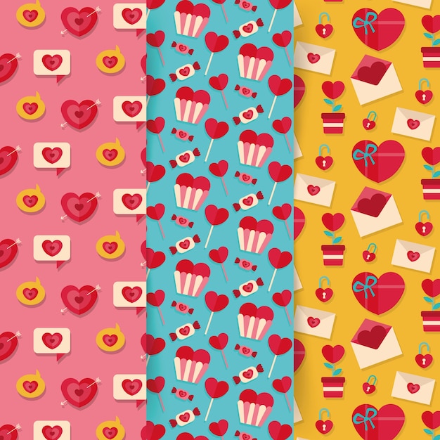 Free vector valentine's day pattern collection in flat design