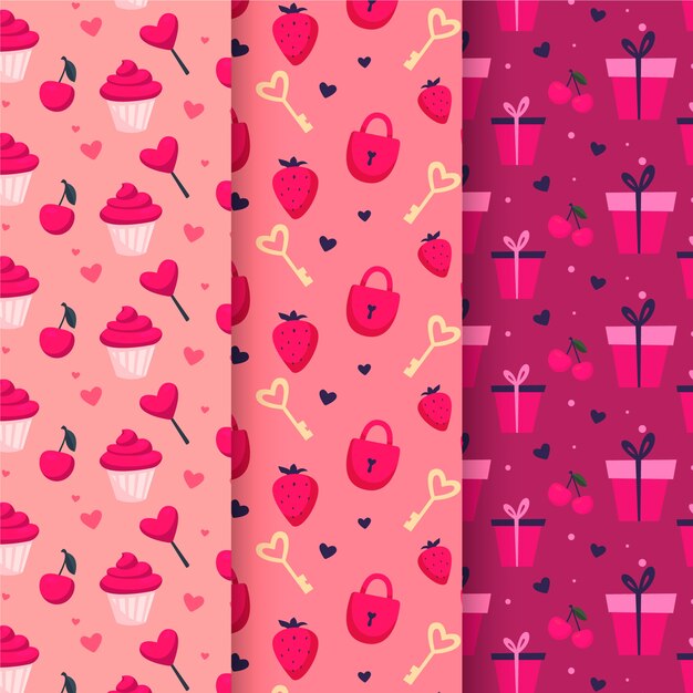 평면 디자인의 발렌타인 패턴 컬렉션