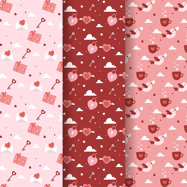 Free vector valentine's day pattern collection in flat design