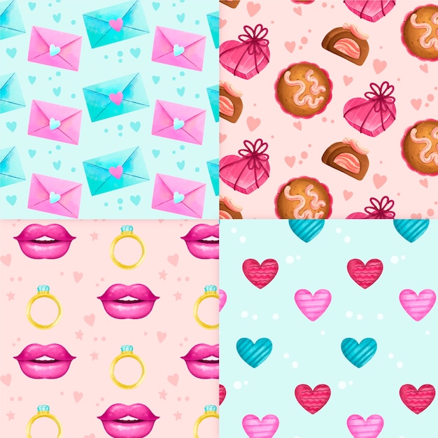 Valentine's day pattern collection watercolor style
