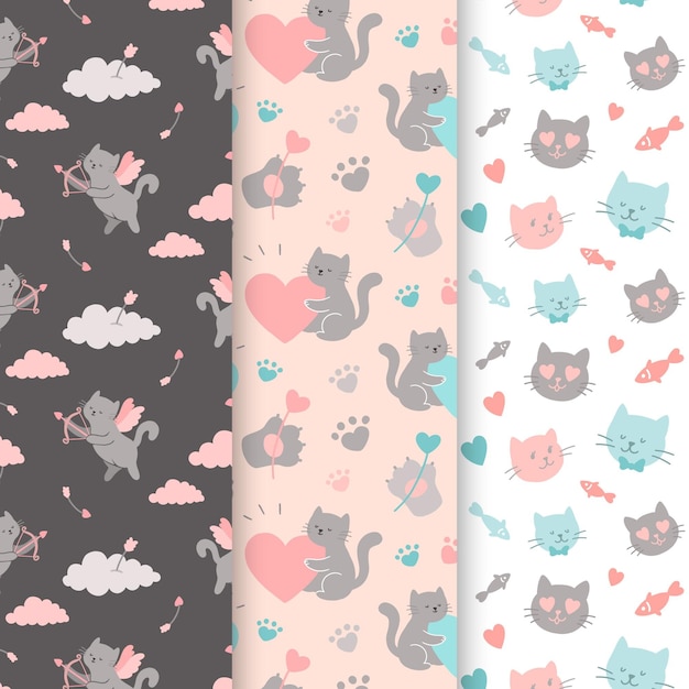 Free vector valentine's day pattern collection with cats