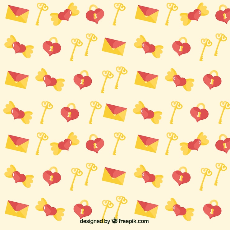 Free Vector valentine's day pattern with keys and envelopes