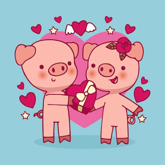 Free vector valentine's day piglets couple hand drawn