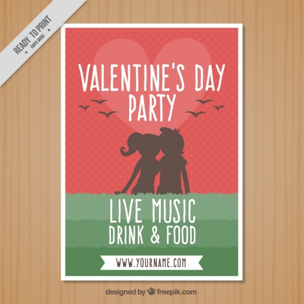 Free vector valentine's day poster with couple silhouette