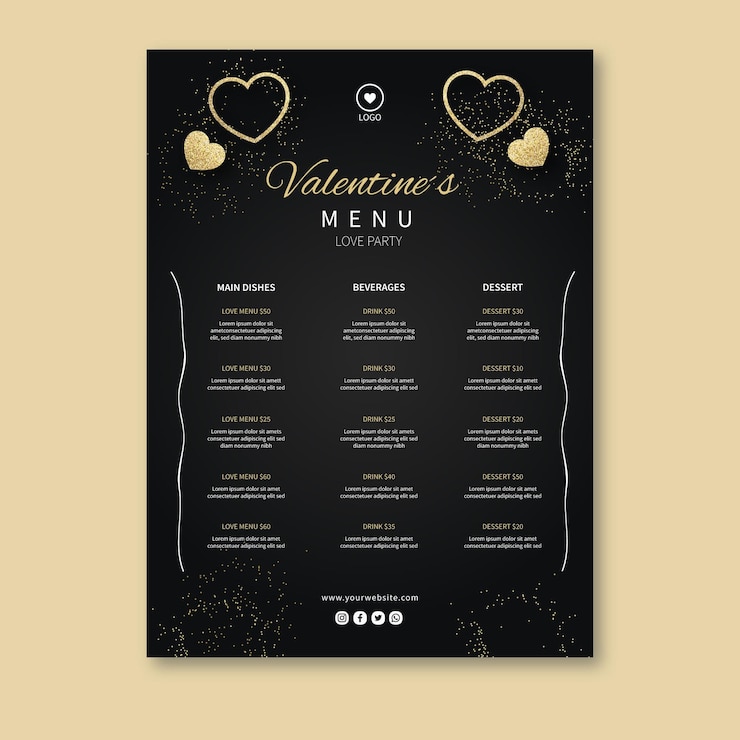Free Vector valentine's day restaurant menu