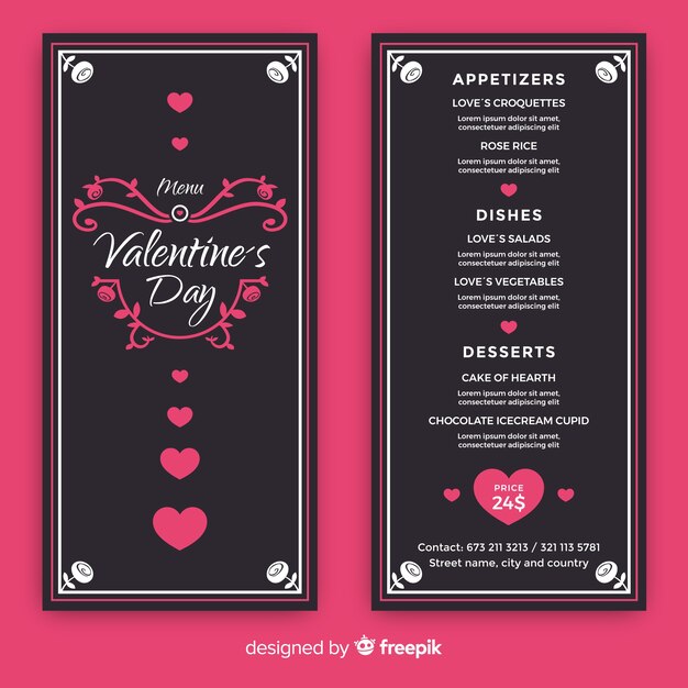 Шаблон меню с орнаментом на день Святого Валентина