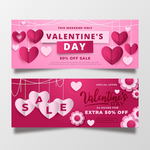 Valentine's day sale banners flat design style