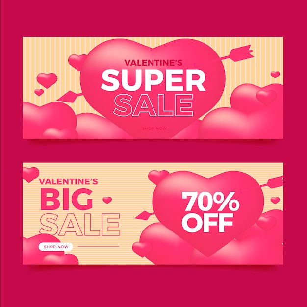 Valentine's day sale banners in flat design