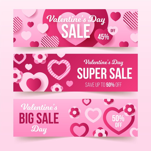 Valentine's day sale banners in flat design