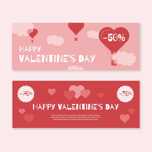 Valentine's day sale banners in flat design