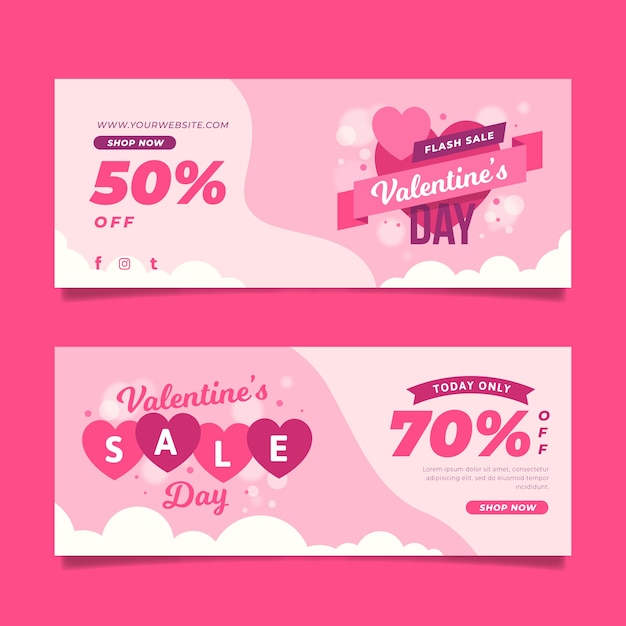 Valentine's day sale banners in flat design