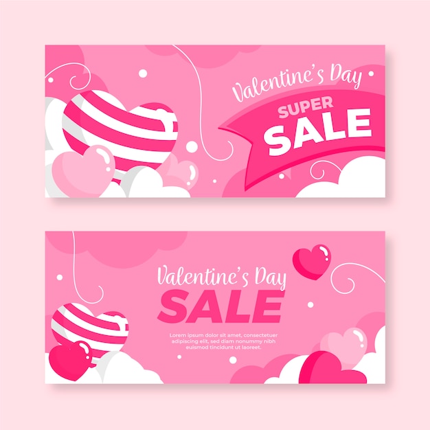 Valentine's day sale banners flat design