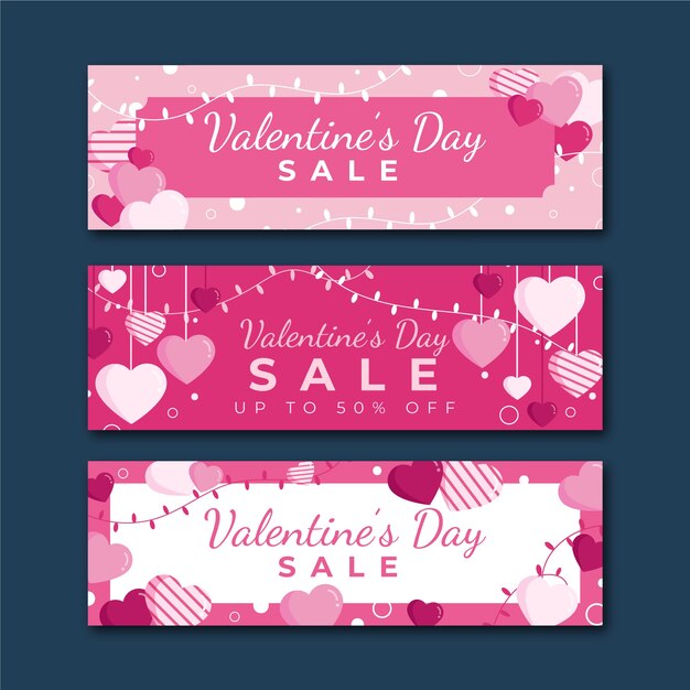 Valentine's day sale banners in flat design