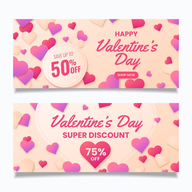 Valentine's day sale banners in flat design