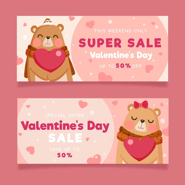 Banner di vendita di san valentino con orsi