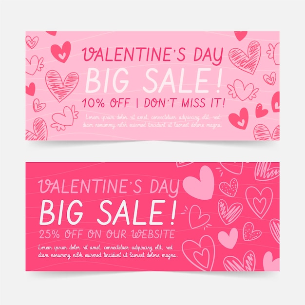 Valentine's day sale banners with discount