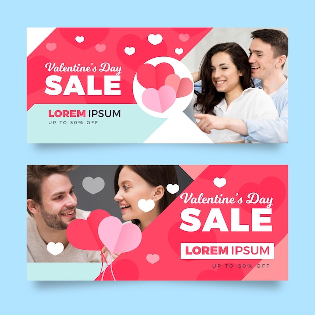 Vettore gratuito banner di vendita di san valentino con sconto