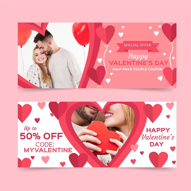 Free vector valentine's day sale banners with photo