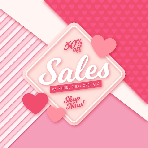 Valentine's day sale flat design with 50% off