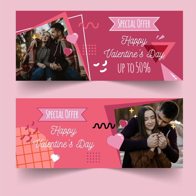 Valentine's day sale horizontal banners with photo