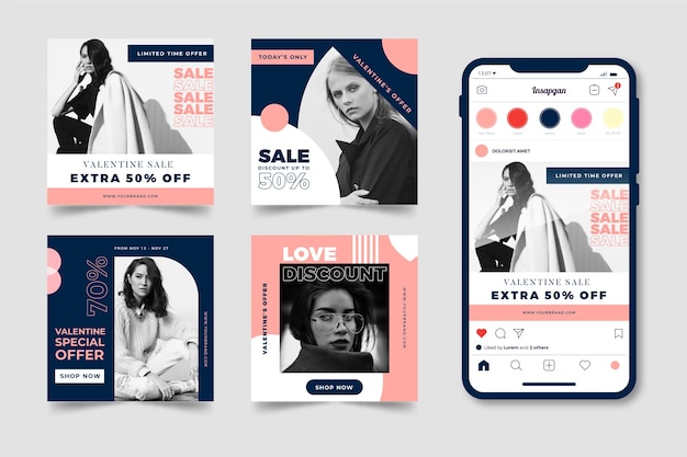 Free vector valentine's day sale instagram post collection