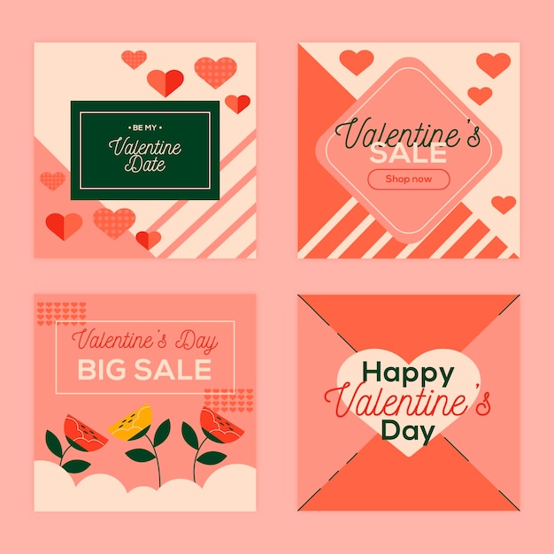 Free vector valentine's day sale instagram post pack