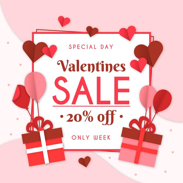 Valentine's day sale in paper style with gifts