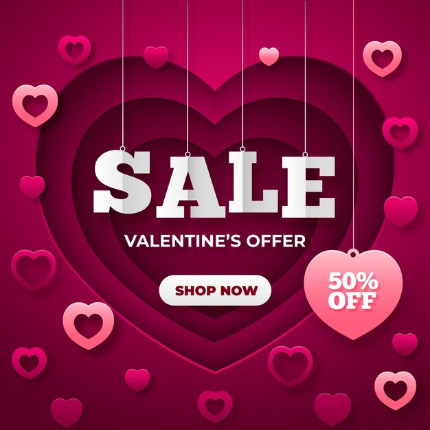 Vettore gratuito vendita di san valentino in stile carta