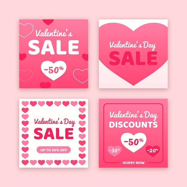 Free vector valentine's day sale post pack