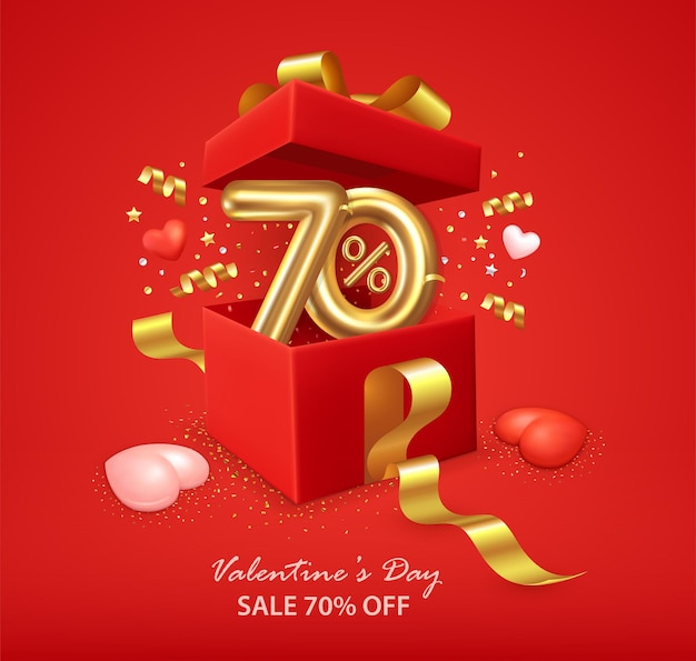 Valentine's day sale poster with opening gift box