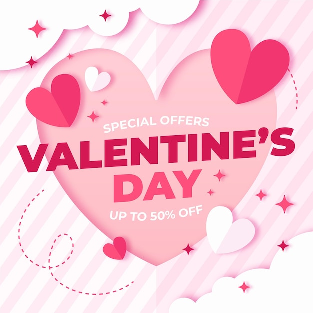 Valentine's day sale promo in paper style
