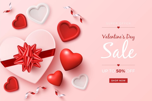 Valentine's day sale promo with realistic elements