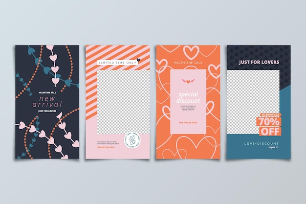 Free vector valentine's day sale story collection with discount