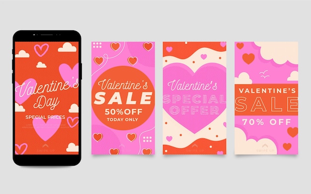 Free vector valentine's day sale story pack with discount