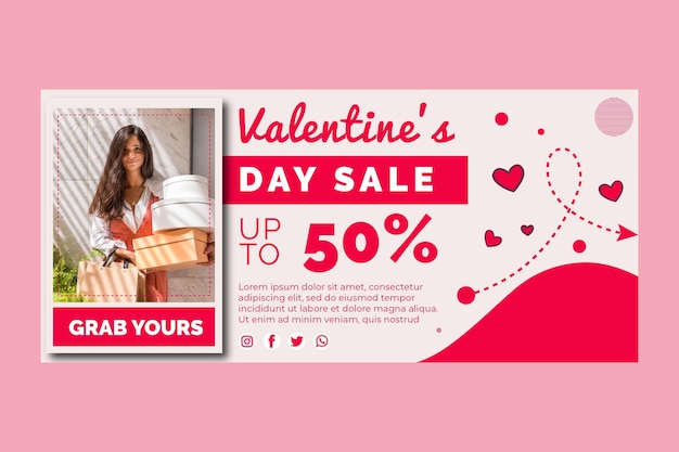 Vettore gratuito banner orizzontale di vendita di san valentino