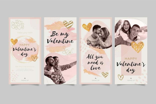 Vettore gratuito set di storie sui social media di san valentino