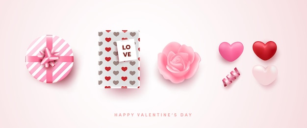 포스터, 배너 또는 카드 디자인을 위한 발렌타인 데이 달콤한 요소. 어머니, 여성, 사랑 또는 발렌타인 데이를 위한 현실적인 3d 귀여운 물건.
