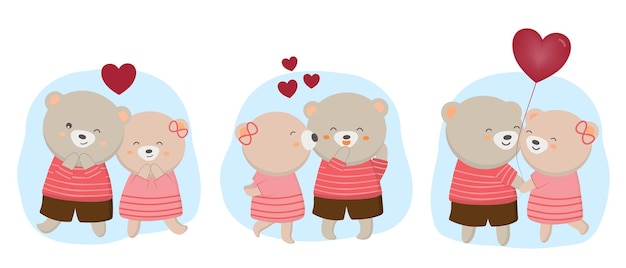 Векторная иллюстрация ко дню святого валентина два милых медведя на синем фоне с множеством форм сердца для графического дизайнера создают брошюру с художественными карточками для различных приглашений или поздравлений